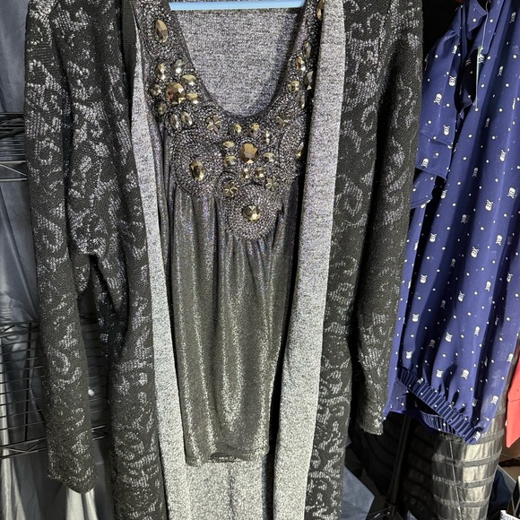 Chico's Black and Silver Embellished Knit Top